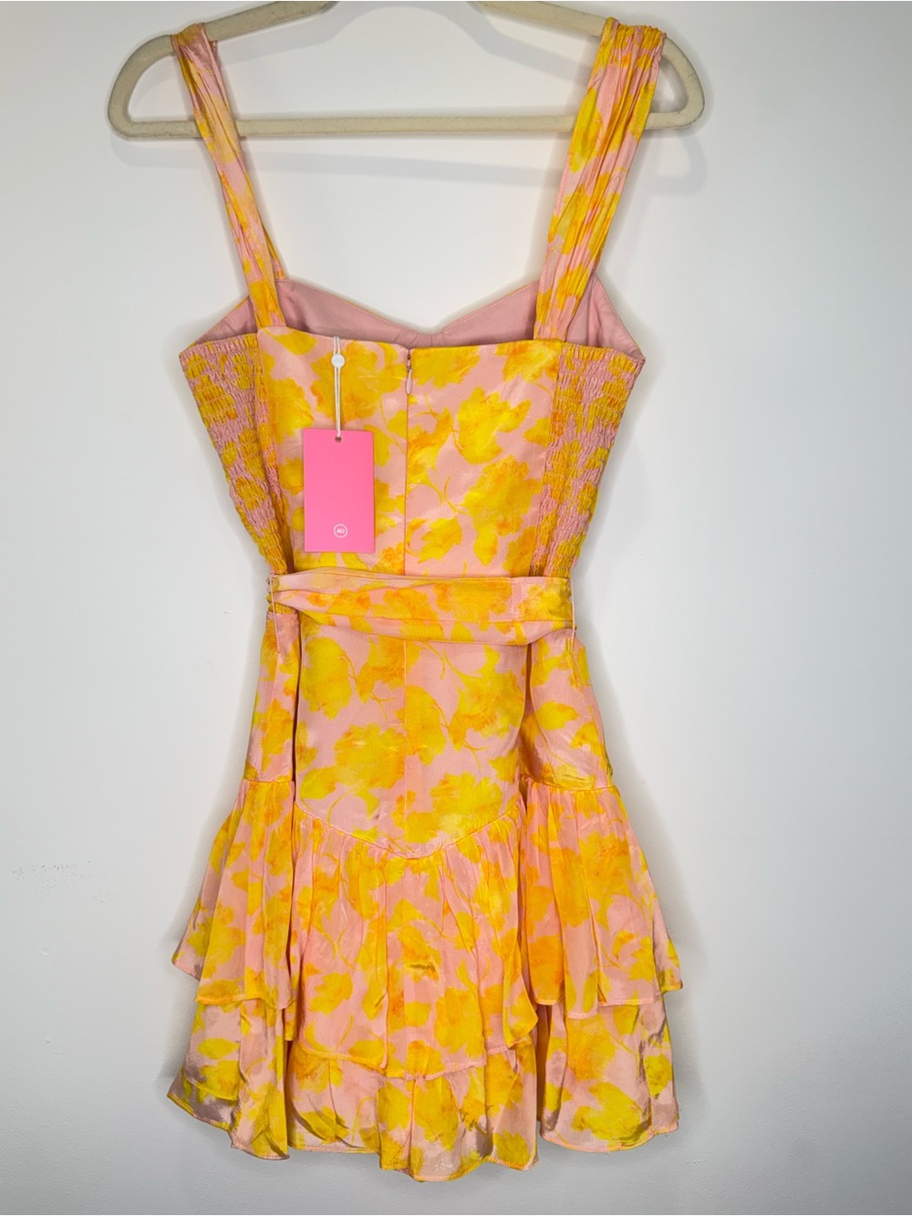 NWT ✨Amanda Uprichard Yellow Floral Tie-Waist Mini Romper Dress Kendra Skort - Picture 8 of 9